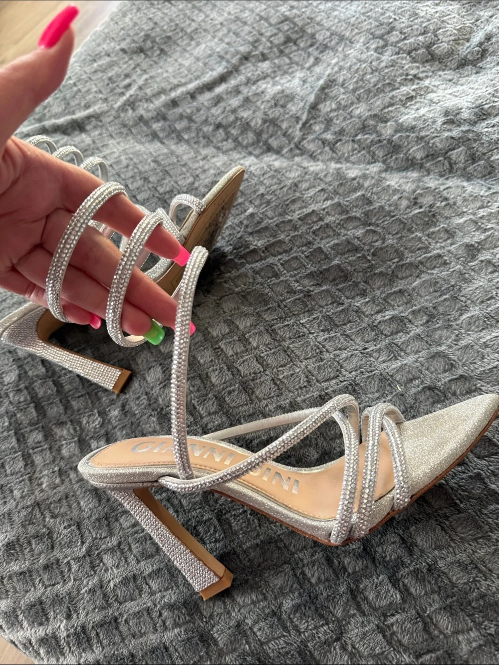 Gianni Bini Silver Spiral Strap Stiletto Heels